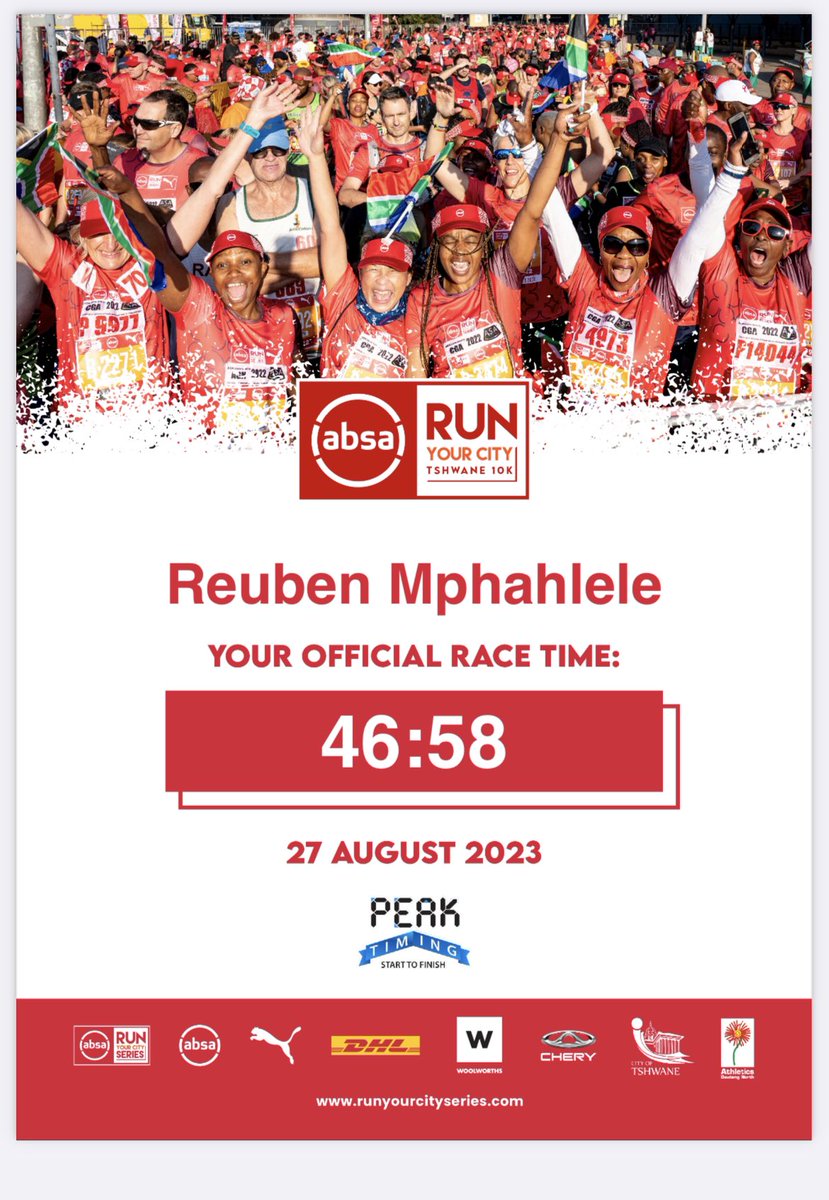 PB 🛣️🏃‍♂️🚀
#AbsaRunYourCity 
#RunningWithTumiSole 
#RunningWithSoleAC 
#BudgetInsurancexRunningWithSoleAC 
#RunningwithSoleACxDkmsafrica