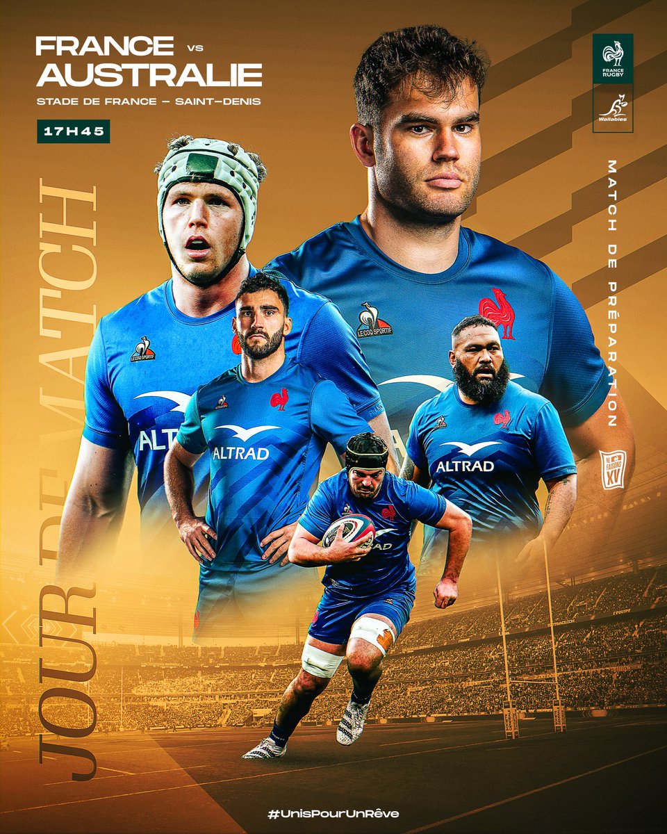 𝐉𝐎𝐔𝐑 𝐃𝐄 𝐌𝐀𝐓𝐂𝐇 ! 💥🇫🇷

On joue aujourd’hui notre dernier match de préparation avant la Coupe du Monde ! 🔥😍

🆚 <a href="/wallabies/">Wallabies</a> 🇦🇺
🏟️ <a href="/StadeFrance/">Stade de France</a> 
⏰ 17h45 
📺 <a href="/TF1/">TF1</a> 

#UnisPourUnRêve #NeFaisonsXV #FRAAUS #XVdeFrance