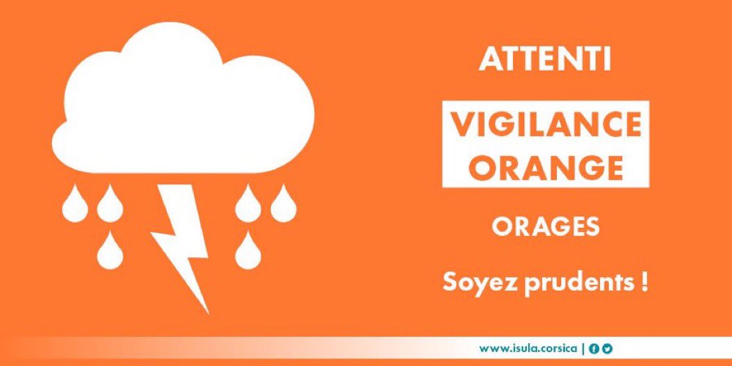 sis_2b's tweet image. #Meteo2B #AlerteMeteo #orange🟠 #orages 🌩
⚠️⚠️⚠️ Les services de Météo-France placent la Haute-Corse en vigilance météorologique de niveau orange pour le paramètre « ORAGE » à compter du dimanche 27 août 2023 20h00 jusqu&apos;au lundi 28 août 2023 15h00 au plus tôt.