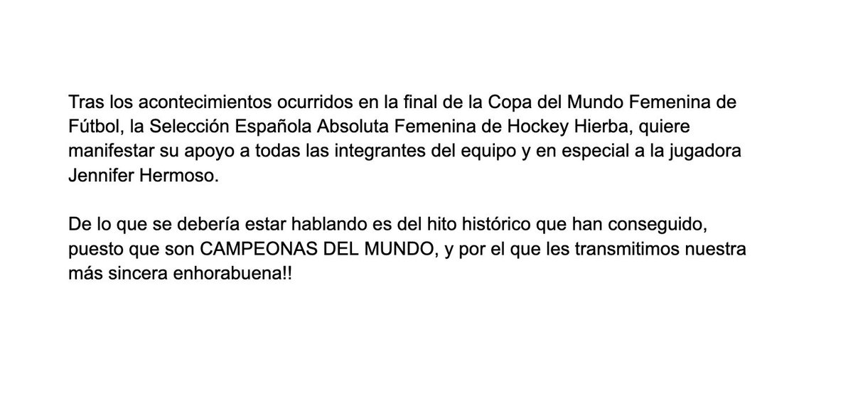 Comunicado oficial de la  Selección Española Absoluta Femenina de Hockey Hierba.

#SeAcabó