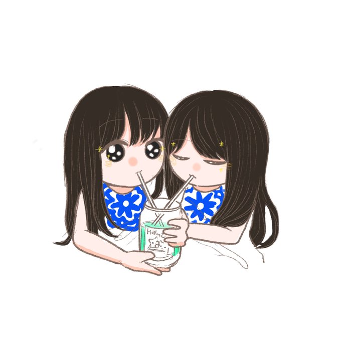 「drinking straw in mouth long hair」 illustration images(Latest)