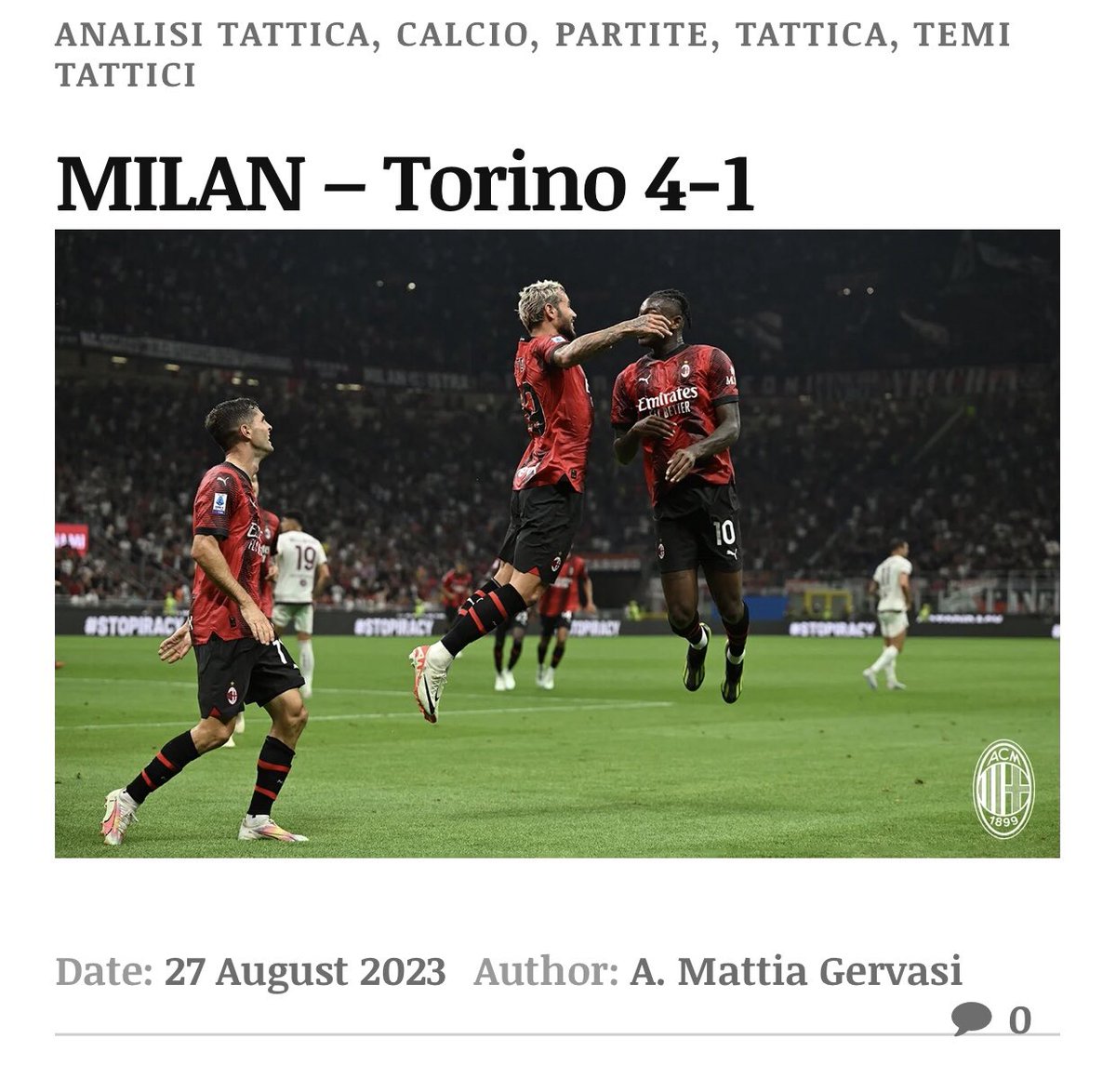 Il Milan domina il Torino nella prima dell’anno a San Siro…

L’analisi tattica e psicologica completa al link:
tatticamentesite.wordpress.com/2023/08/27/mil…

#milantorino #acmilan #sansiro #calcio