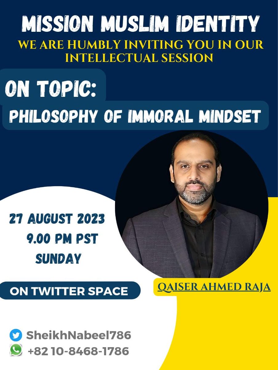 GET SET FOR PHILOSOPHICAL EXPLORATION OF IMMORAL MINDSET

TONIGHT 
ON TWITTER SPACE 
DON'T MISS OUT
WITH AMAZING PHILOSOPHER 
SIR @qaiseraraja 

#Pakistan #electricity #ElectricityBills #electricityprices #electricitybill #مہنگی_بجلی_نامنظور 'Congratulations Pakistan' #ImranKhan