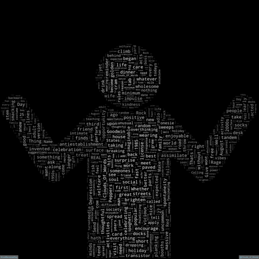 Clouds_Of_Words's tweet photo. 2023-08-27 is #JustBecauseDay #BecauseDay
#WordCloud #WordCloudArt https://t.co/uMMftb7JT8