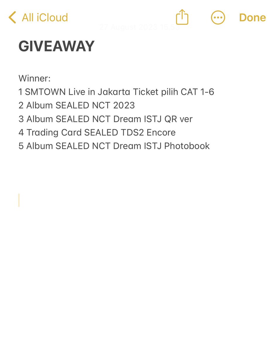 🎉 HUGE GIVEAWAY by @fwairyneo 🎉

Gift: TIKET SMTOWN in Jakarta (pilih CAT) &amp; stated in the pic below (15 Winners)

Rules:
- Follow, Like &amp; RT this tweet
- isi gform (pake gform karna kalau rep suka ga keliatan biar fair semua ya!)

forms.gle/rX61VZeMg7pLoK… 

End. 4 Sept 2023