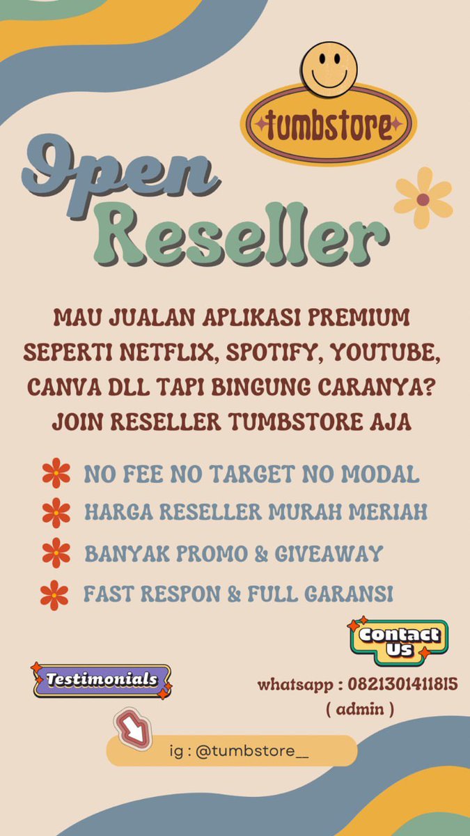 tumb store lagi open reseller apps premium, sosmed needs &amp; zoom, no fee no target yaa, admin fast resp, ada giveaway &amp; promo seru juga yaa, tentunya di ajarin jualannya juga 🫶🏻 untuk yg mau intip pricelist dulu boleh banget 🥰🍭 hit me up wa.me/6282130141185 or dm juga boleh,