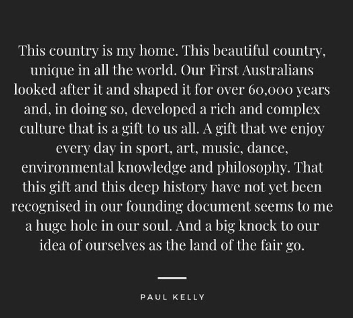 Paul Kelly’s posted a succinct, compelling three-panel #Yes case over on Instagram and it begins as engagingly & evocatively as any of his great songs. #Yes23 #Voicetoparliament