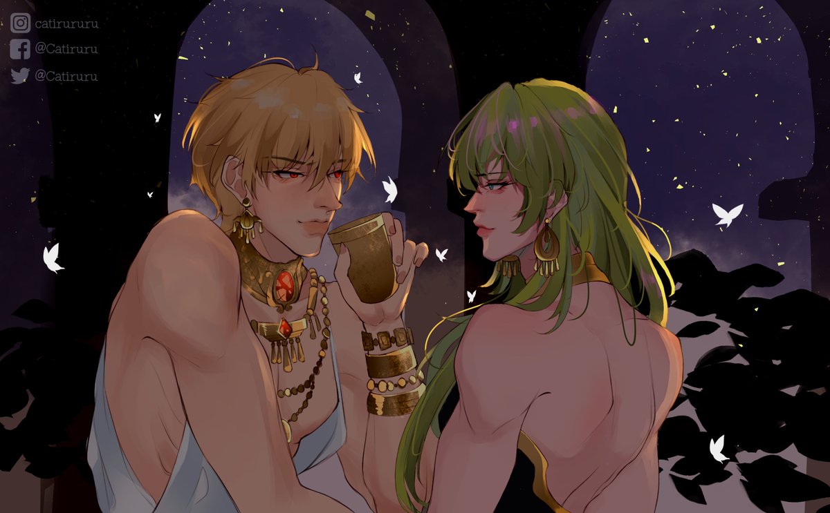 Catiruru's tweet photo. Just Gilgamesh looking at his precious jewel, Enkidu.

-
#エルキドゥ #ギルガメッシュ #ギルエル #FGO https://t.co/OLw318AlO1
