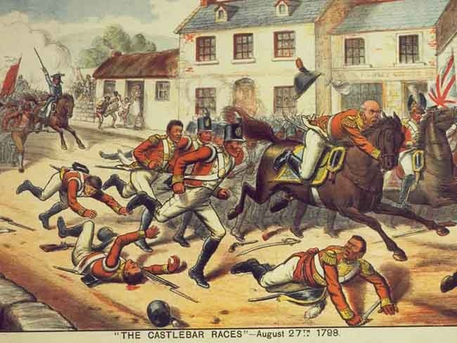 irelandbattles's tweet photo. #OnThisDay 1798 General Humbert's mixed French &amp; Irish force marched on Castlebar. Outnumbered 3:1 and withstanding artillery fire, Humbert's men defeated the Crown forces. The Crown fled to Tuam, some 30 miles away. This is known as the Races of Castlebar.
 #Ireland #History https://t.co/QD4SLMg2Ka
