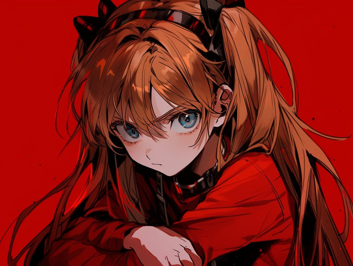 souryuu asuka langley 1girl solo red background long hair looking at viewer blue eyes simple background  illustration images