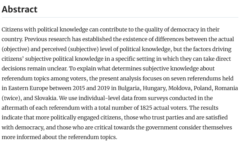 CompEurPol_Jnl's tweet photo. Sergiu Gherghina @UofGlasgow & Paul Tap @UnivBabesBolyaiseven examine referendums held between 2015 and 2019 in Bulgaria, Hungary, Moldova, Poland, Romania (twice), and Slovakia. Read their conclusions.
#subjectiveknowledge #referendum #EasternEurope
https://t.co/ZhhxpqLA8e https://t.co/6nTe2oIsoZ
