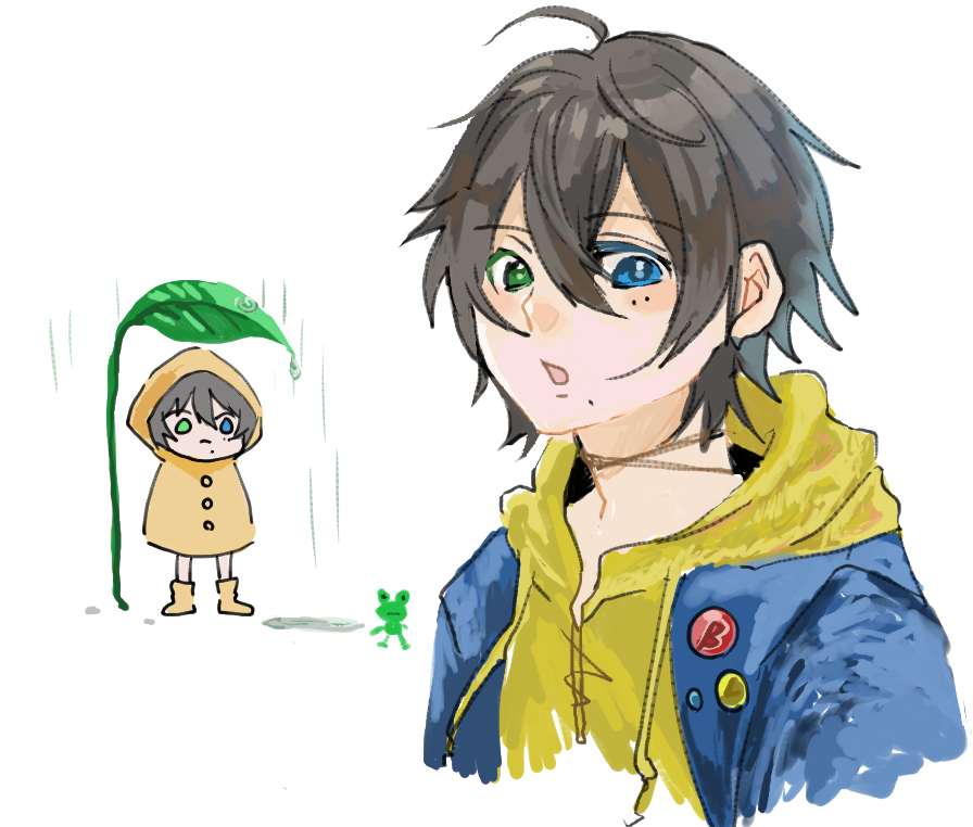 heterochromia mole blue eyes green eyes hood 1boy male focus  illustration images