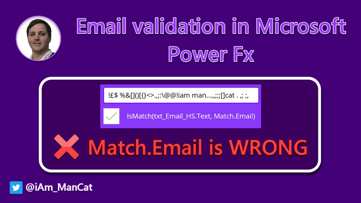 How do you validate emails in #PowerApps or #PowerFx?

Think you know the answer?

If you think using IsMatch and Match(dot)Email is the way, then you 100% need to read this blog post 👀

bit.ly/EmailValidatio…
⬆️