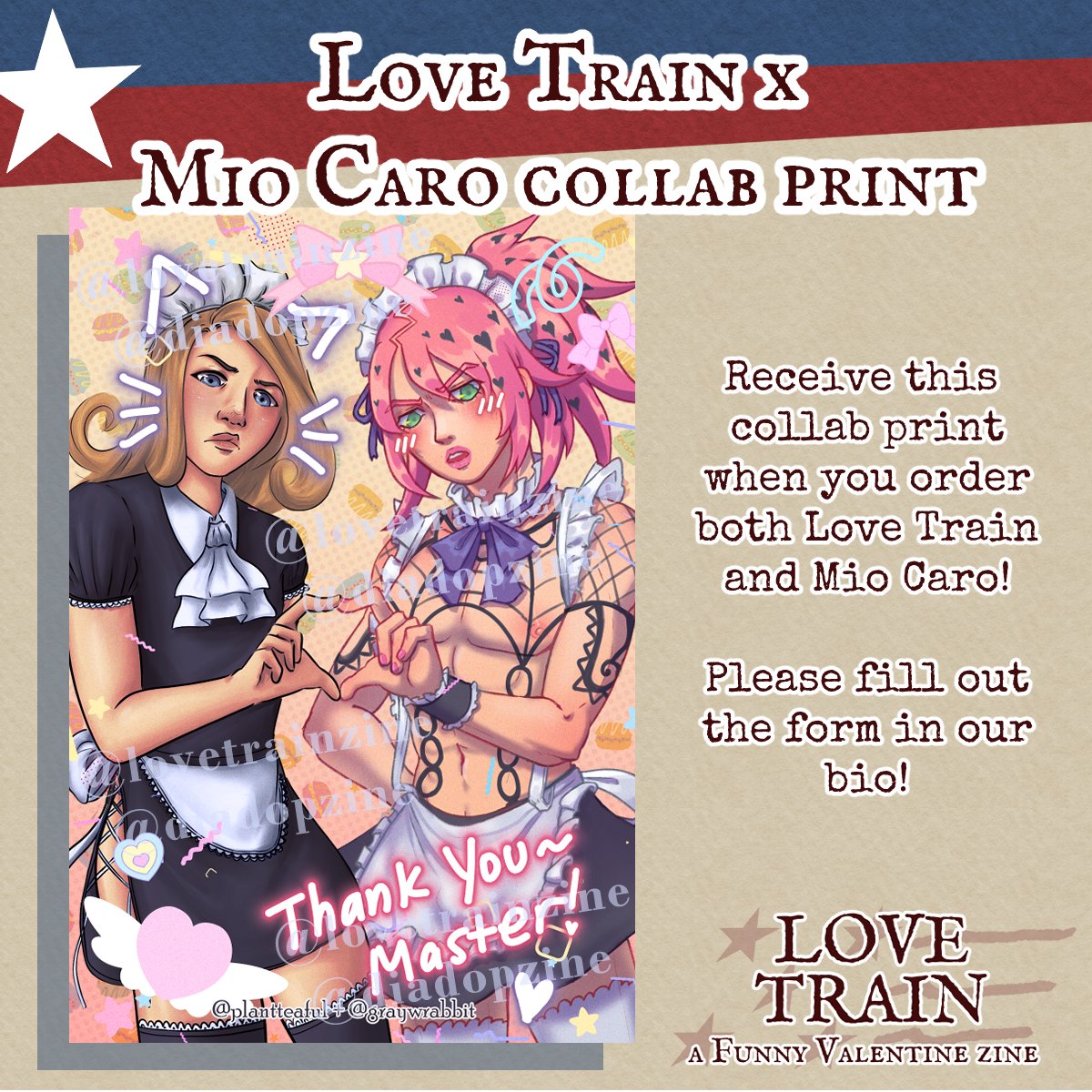 It's finally time to show of the exclusive print from our collaboration with @lovetrainzine! Shop: miocaro.bigcartel.com The form to get the print: docs.google.com/forms/d/e/1FAI… Print made by @plantteaful and @graywrabbit