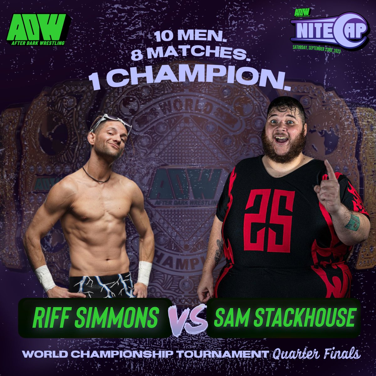 afterdarkwres's tweet photo. The ADW World Championship tournament is on! #riffsimmons &amp; @Sam_Stackhouse go 1-on-1 in the quarter finals at Nitecap. 🏆🌙 #afterdarkwrestling #nitecap https://t.co/2EEWs2lZoB