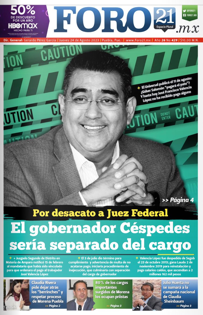 ¿Ya leíste #RumorSinFronteras en <a href="/Foro21/">Foro21.mx</a>? 
Por desacato a Juez Federal el gobernador Céspedes  (<a href="/SergioSalomonC/">Sergio Salomón</a> ) sería separado del cargo 
Aquí toda la información 👇foro21.mx/2015/desagober/