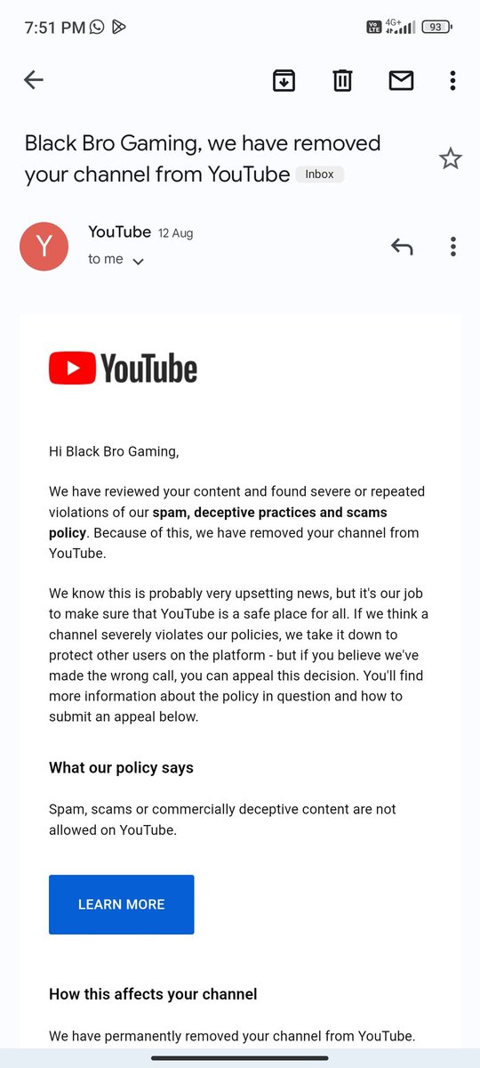 Black98628Bro's tweet photo. @YouTube @TeamYouTube @YouTubeIndia

@YouTubeCreators

youtube terminated my channel,but Till now no email

related to my channel has been received from you and

your youtube team. Please Return my terminated Account.

Thanks &amp; Regards My Channel URL -:https://t.co/feCVHS55ie https://t.co/snicg7sXw0