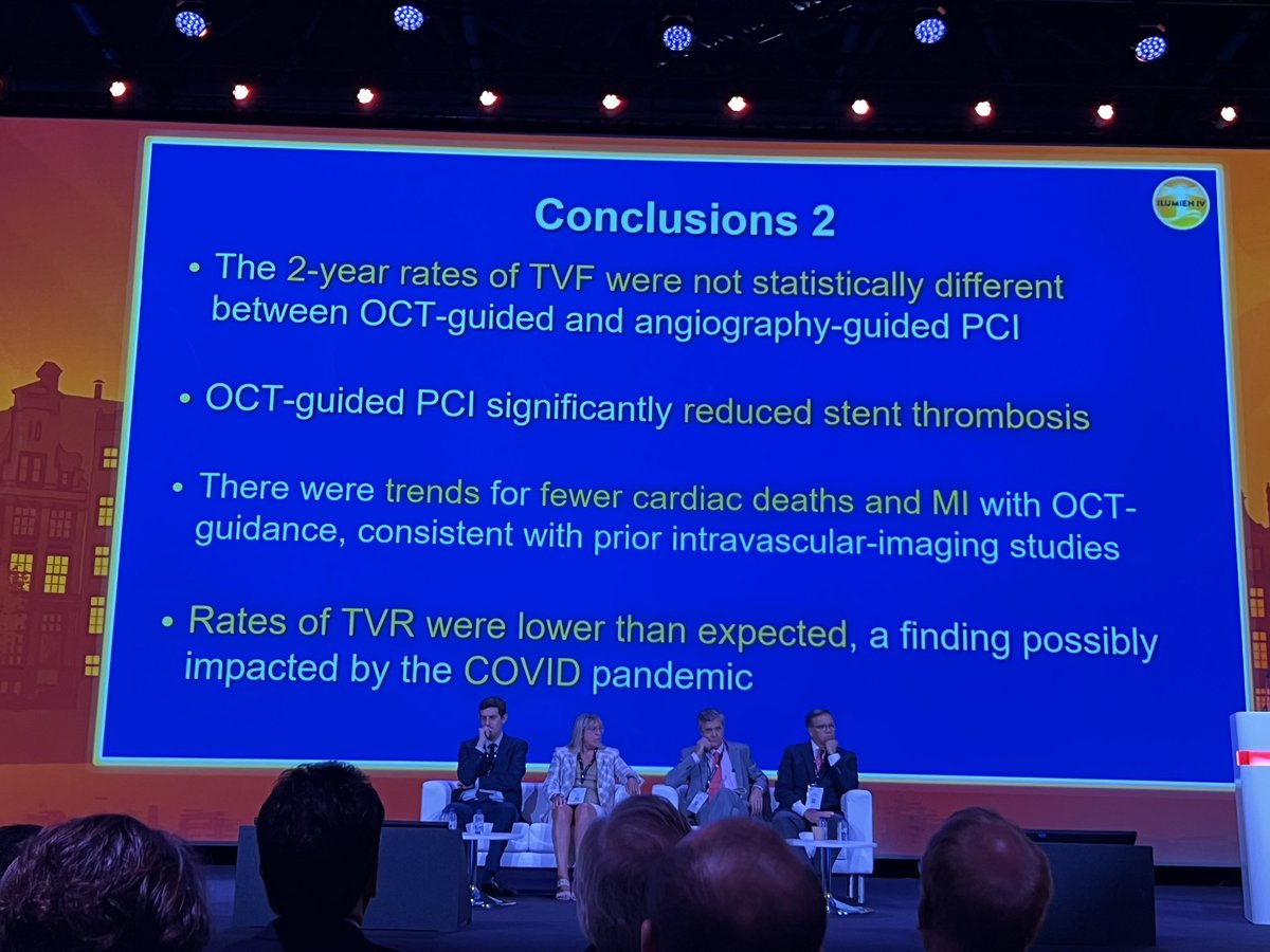 🔥ILUMIEN IV: OCT vs Anjio 📌OCT g resulted w ✅imaging endpoint ⬆️MSA ⬆️stent expansion ⬇️ST, dissection, malappositions ❌ No diff in TVF @hect2701 @RaberLorenz @TKDsosyal @mirvatalasnag @mmamas1973 @ColletCarlos @escardio @ziadalinyc #ESCCongress