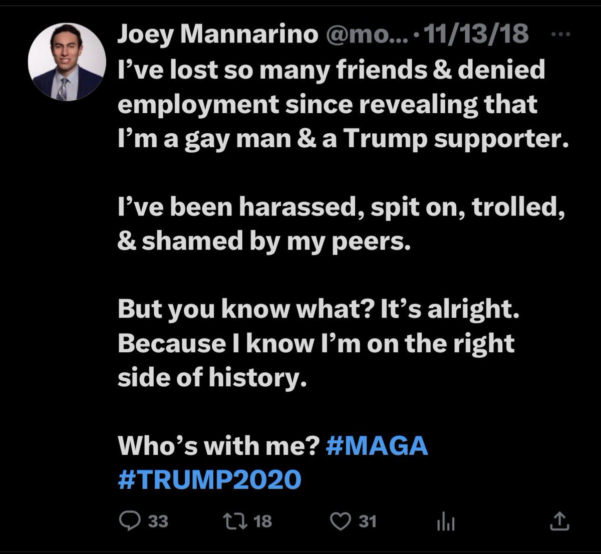 @JoeyMannarinoUS Joey doesn't work. Seriously he does not work. He is a lowlife bum. He does make money from Elon for tweeting as much disgusting filth, accusations, hate etc. Look at his time-line and check the times for tweets every day and night.