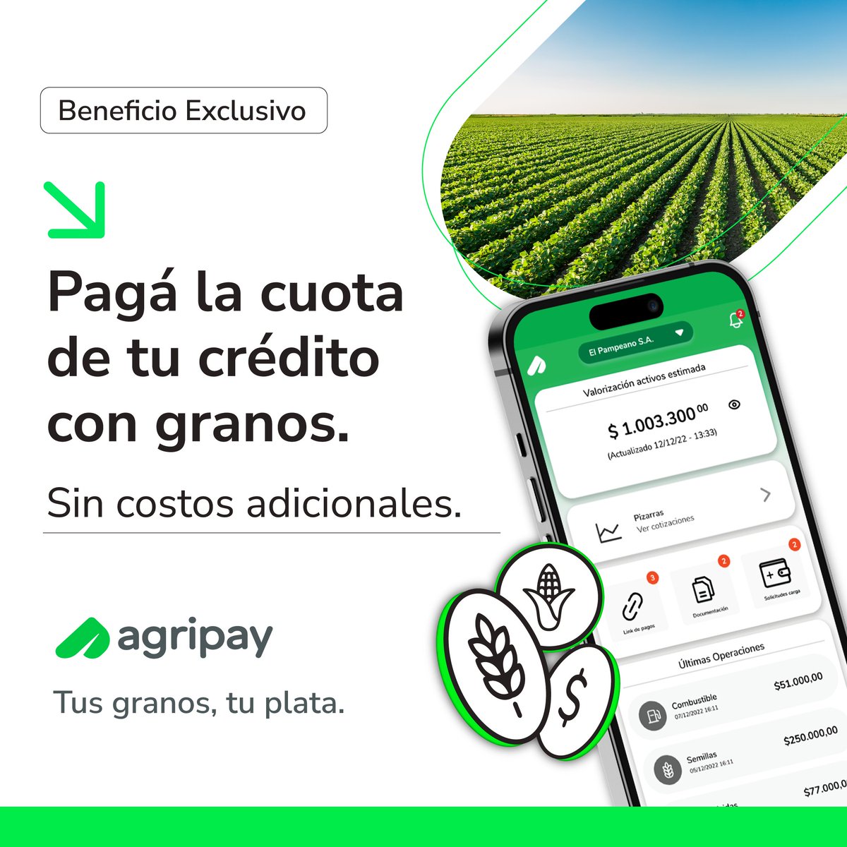 agripay_ar's tweet photo. 🌱 Ahora podes pagar las cuotas de tus créditos bancarios, de cualquier banco, utilizando los granos de tu billetera. 🚀  SImple, seguro y conveniente.
¿Consultas? 📧 hola@agripay.ar 📞+ 549 11 2351 9977 Wsp
Ingresa en el enlace para que te contactemos: https://t.co/IYVZ7tZOft https://t.co/knZxH3Z6EA