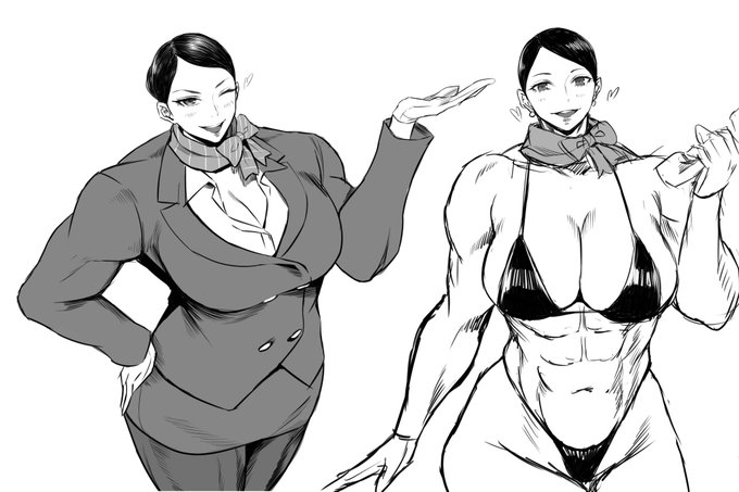 接客無双の筋肉CA米城紗羽さんビキニも描いてみた 