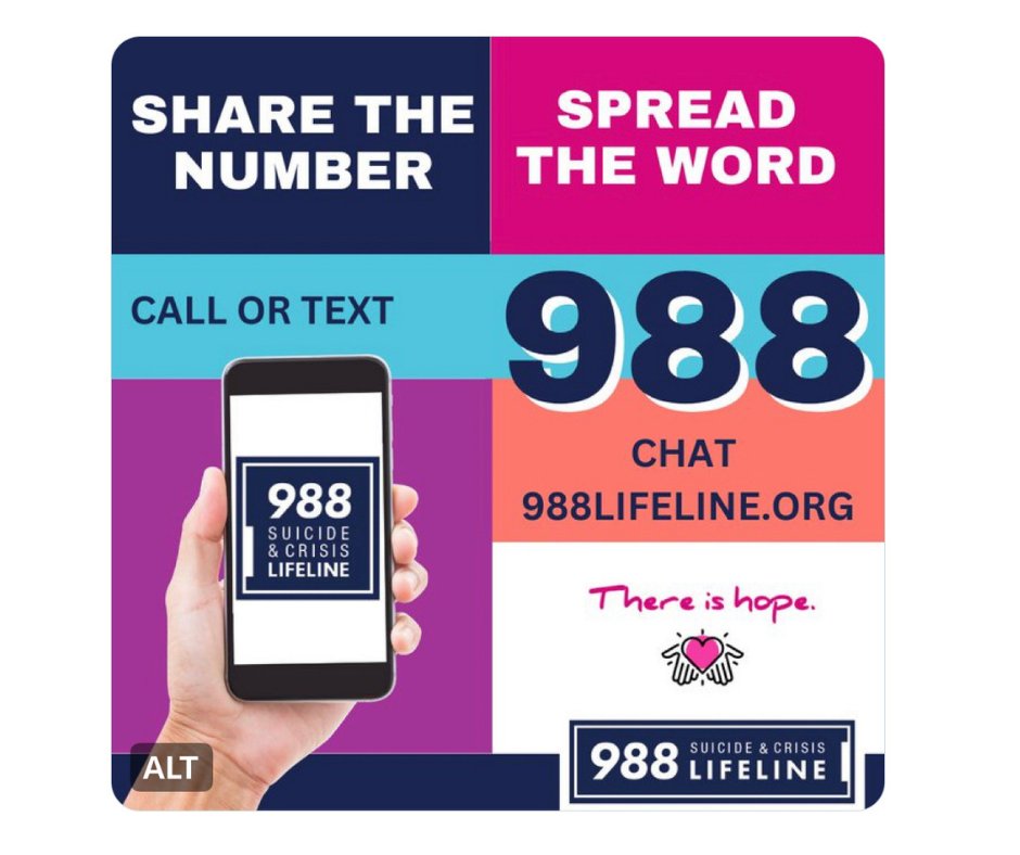 TeamforBen's tweet photo. People call, text and chat with 988 to talk about a lot of topics like: 
*Anxiety
*Thoughts of suicide
*Loneliness
*School worries
*Sexual Orientation 
and more
#continueyourstory

@LHSHOPESquad @988Initiative @MyFaveFive1 https://t.co/LY1E4JDVAw