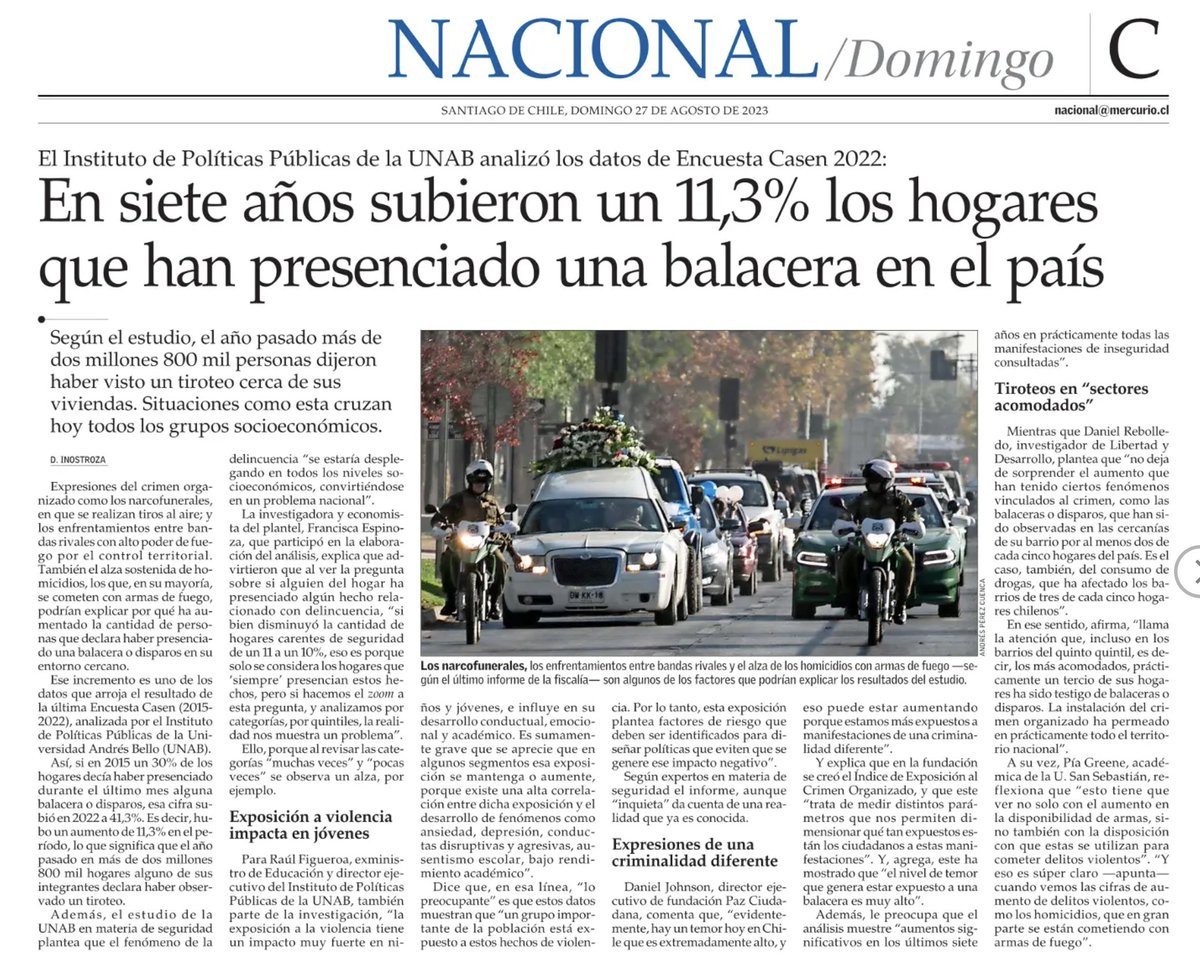 ippunab's tweet photo. #IPPUNABenlosMedios🗞 | Hoy @ElMercurio_cl publica nuestro análisis a la seguridad elaborada a partir de los resultados de la #casen2022.
👉“En siete años subieron un %11,3 los hogares que han presenciado una balacera en el país".
#SomosUNAB #seguridad #delincuencia #Chile https://t.co/oOpshsX6c1