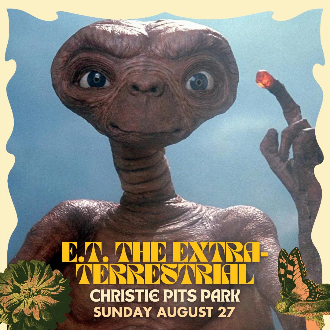 Don't miss our FINAL Christie Pits screening of the summer, Sunday August 27, with cinema's most beloved extra-terrestrial, Steven Spielberg's E.T. 👽Make sure to get there early, enjoy a picnic, and get a great spot for the evening! Visit topictureshow.com/et-cpff for details.