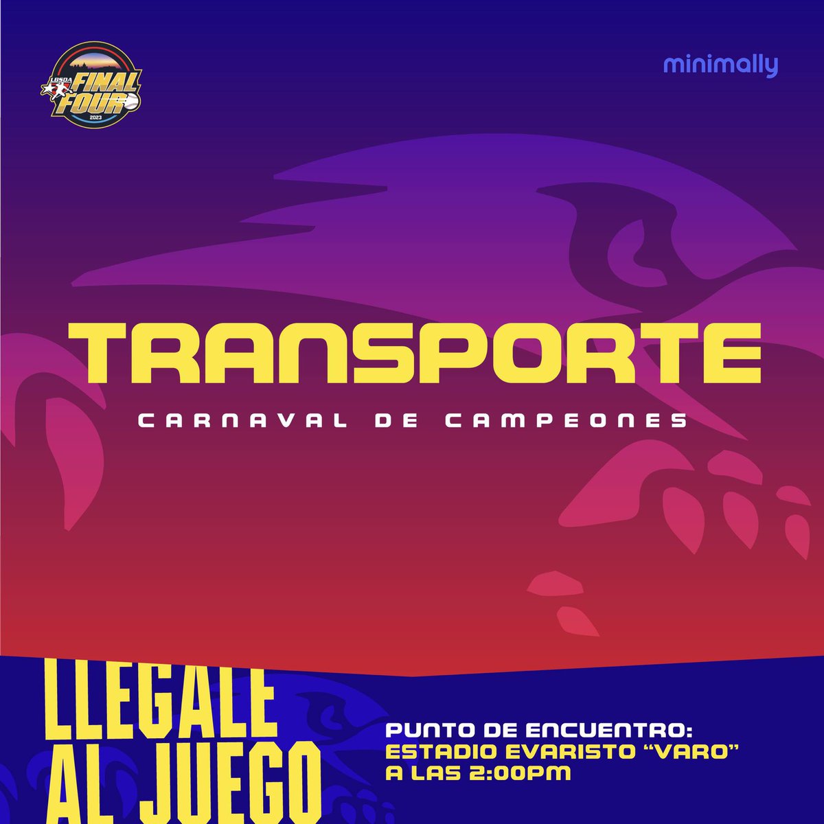 RosachelyRivera's tweet photo. TRANSPORTACIÓN

Desde
📍Estadio Evaristo “Varo” Roldán

Hacia
📍 Estadio Pedro Montañez 
 
A las 2:00pm

#LosG
#GuraboEsDeporte
#VolandoAltiiisimo🦅 https://t.co/XsGQeAgshR