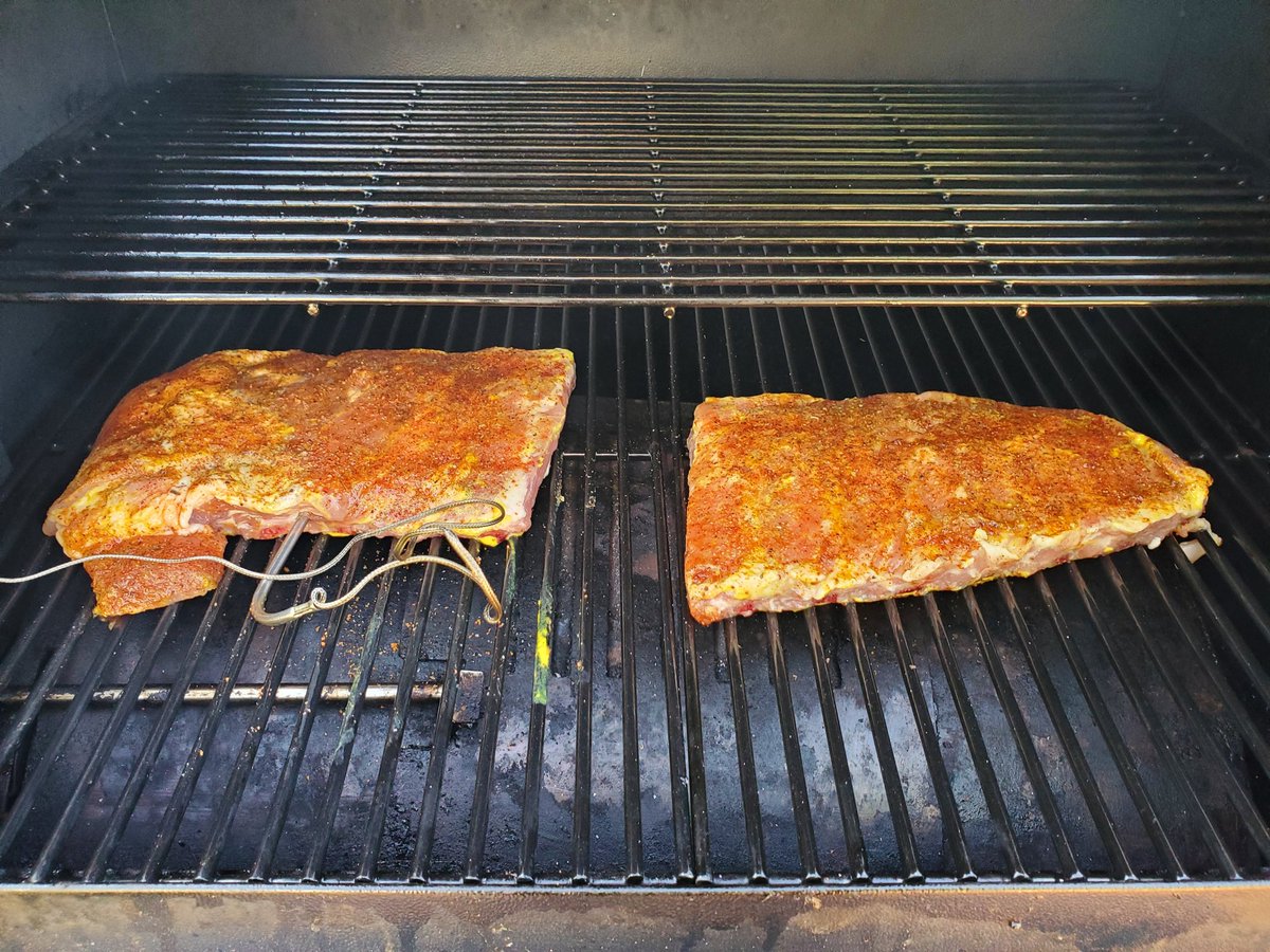 grumpy_old_tech's tweet image. Dinner is on the smoker! Side of macaroni salad the perfect dinner in the summer