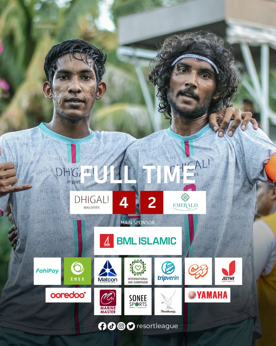 resortleague's tweet photo. Resort League 2023 Raa Zone
Match #2
Full Time
17:00 - Dhigali Maldives 4 FT 2 Emerald Faarufushi
.
#RL23 #resortleague #resortleague2023 #IAC #CharityPartner #BMLislamic #EHEE #tripverin #fahipay #matcon #marinemaster @OoredooMaldives https://t.co/VW5lps7nrg