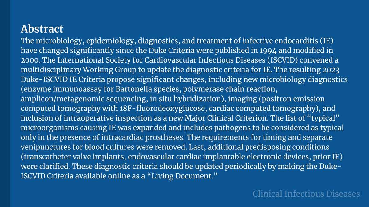 The 2023 Duke-International Society for Cardiovascular Infectious Diseases Criteria for Infective Endocarditis: Updating the Modified Duke Criteria

🔗 bit.ly/47R5dl1