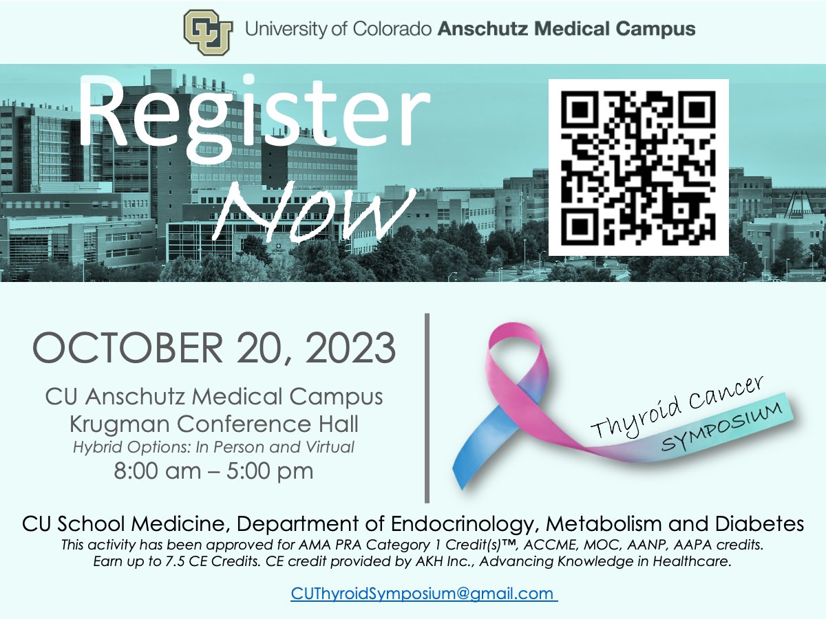 Options to attend in person (food &amp; swag included!) or virtually at the CU Thyroid  Cancer Symposium October 20th!