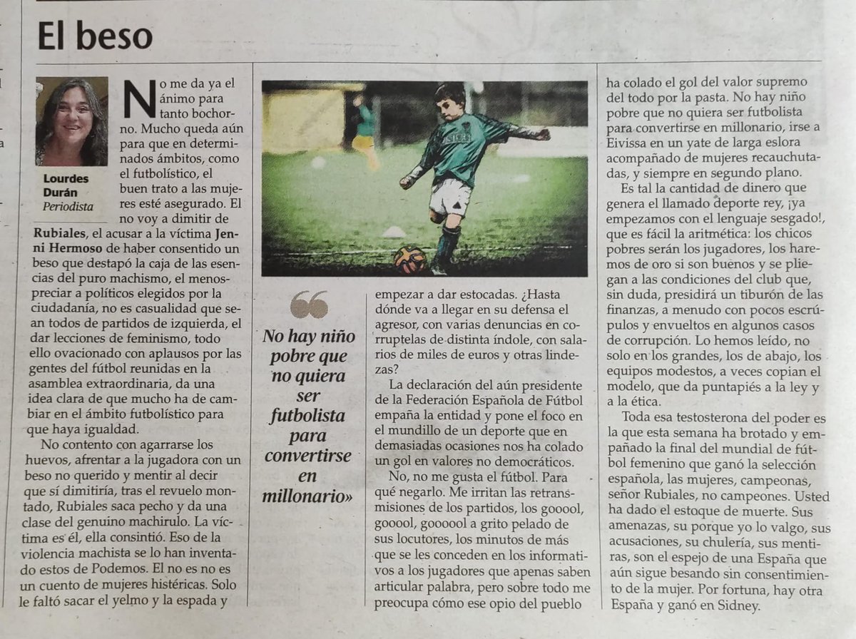 <a href="/dudan60/">lourdes duran</a> co-directora de <a href="/MySrevista/">Revista "Mujeres y Salud" MyS</a>, resume el caso #Rubiales, en su artículo periodístico.