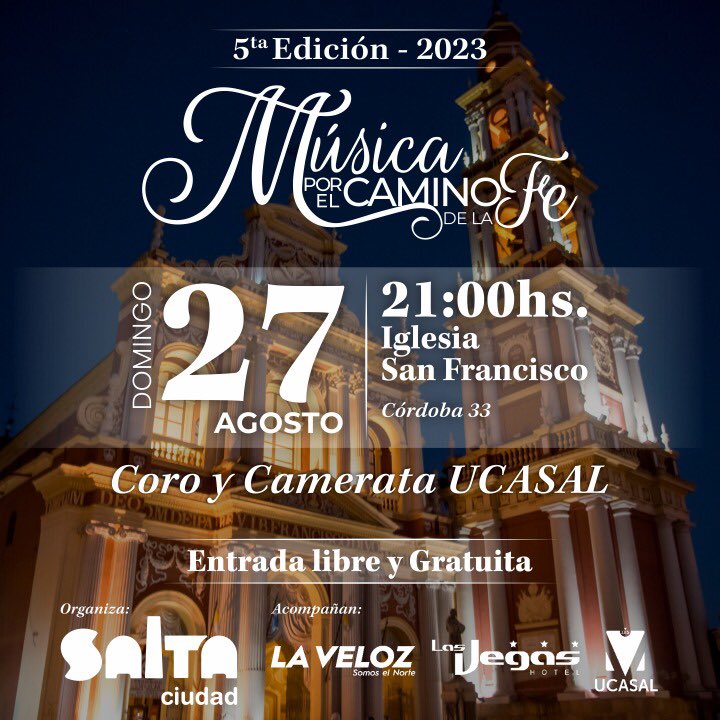 Hoy domingo 27 de agosto es el último día del Festival 🎼 en la hermosa Iglesia San Francisco, a las 21hs. Entrada totalmente libre y gratuita. Todos invitados.
