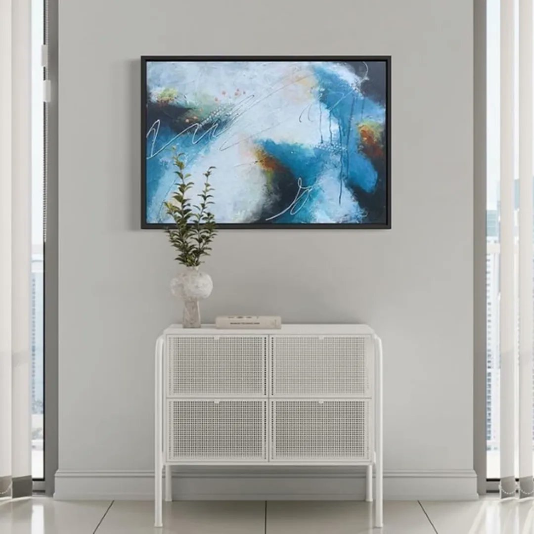EclipseAtBM's tweet photo. You'll keep looking at this piece by Bradley Carter Art, "Time and Again"! Acrylic and mixed media on canvas, framed in a black float frame, 24"H x 36"W.

#EclipseAB #shoplocal #wilmingtonnc #artgallery #painting #acrylic https://t.co/wnKlR8cvr5