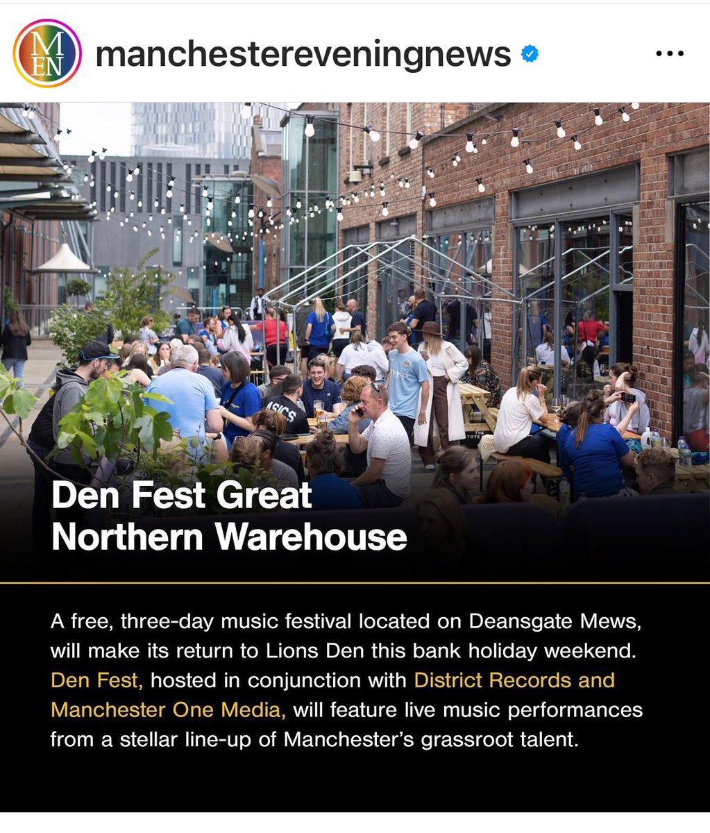 LionsDenMcr's tweet photo. It’s raining, it’s pouring, #DenFest is roaring ☔️🦁 #deansgatemews #freeeventsmanchester #mcr
TODAY! DAY 3/3 we have yet another stellar line up of bands & artists with a final headline set 💪
Get down today from 2pm and don’t let the weather ruin your bank holiday weekend🍻 https://t.co/uz9SpfHJBg