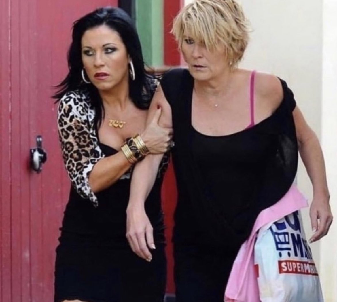 Priti Patel and Nadine leaving the pub where the resignation letter was penned.