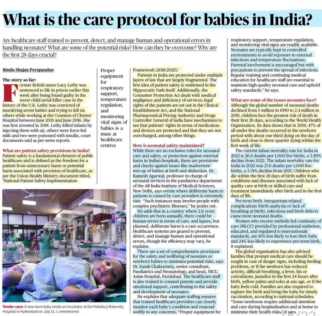 'What is the care Protocol for babies in India'
:Details

#Child #Neonatal #babies #ChildCare 
#Law #rules #regulations #India
#hospital #Doctors 
#PreTermBirth #ChildMortality 
#Health #healthcare #safety 
#LucyLetby 

#UPSC 

Source: TH