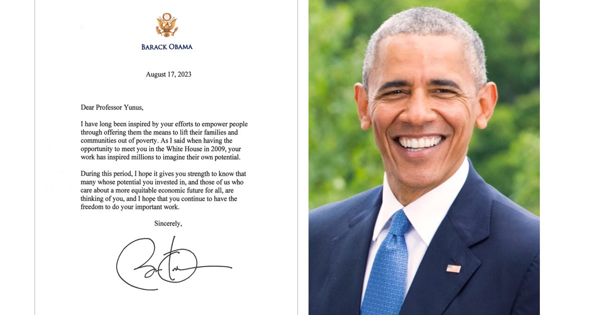 President Obama's Letter to Professor Yunus. Thank you President @BarackObama for your support.