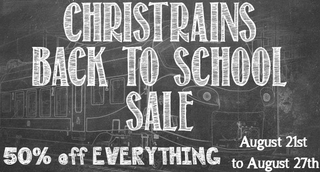 Letzter Tag des ChrisTrains "Back to School Sale" - 50 % Rabatt auf alles. 
christrains.com