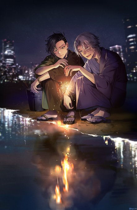 イヌココと海(穏やかに花火ができるようになった夏の日) 
