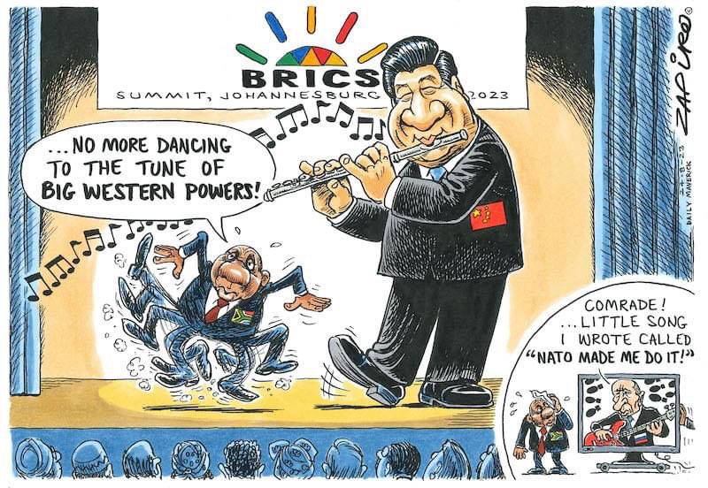 jaans_kepaans's tweet photo. South African cartoonist Zapiro’s cartoon on the #BRICS summit 😂😂👌🏻 https://t.co/d557hxn0IU