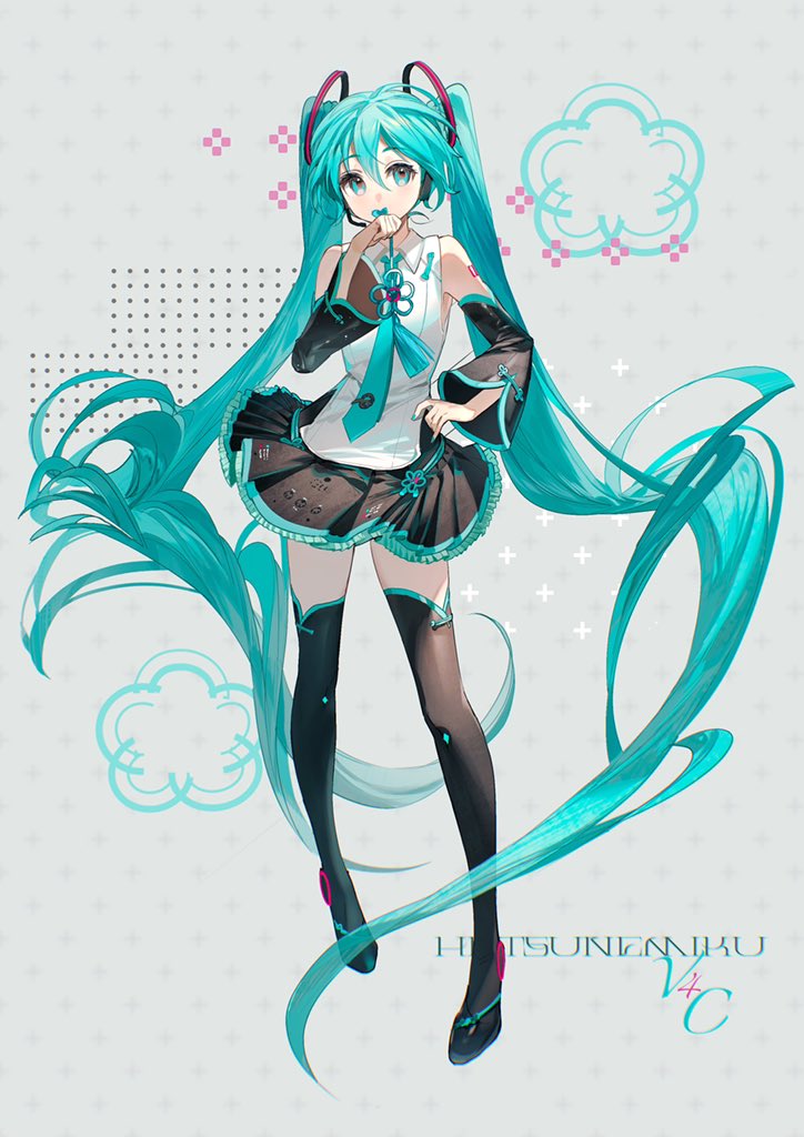 hatsune miku 1girl solo long hair skirt twintails detached sleeves very long hair  illustration images