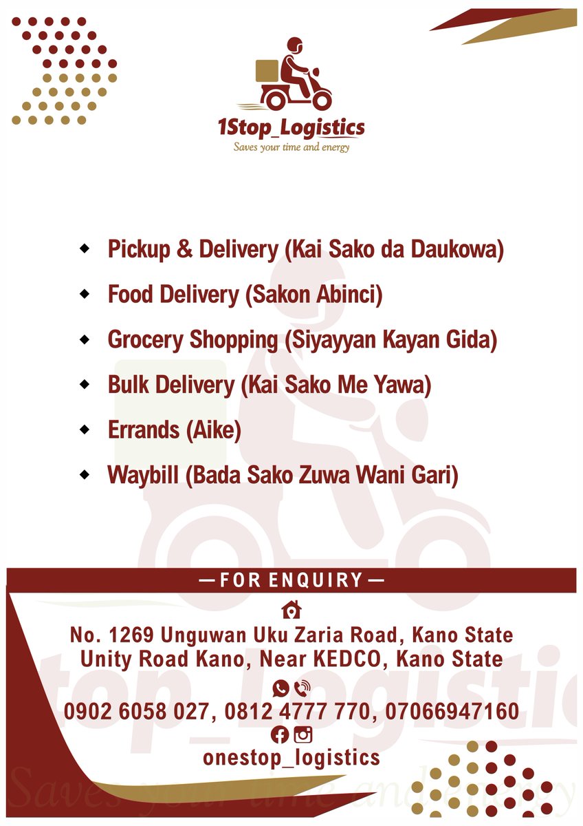 OneStop Logistics: Logistics and Courier services 📍Kano state Pickup ...