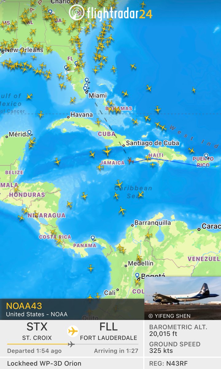 @tropicalupdate @tropicalupdate 
first reconnaissance flight,
NOAA43, is enroute from 
St. Croix to NW Caribbean.