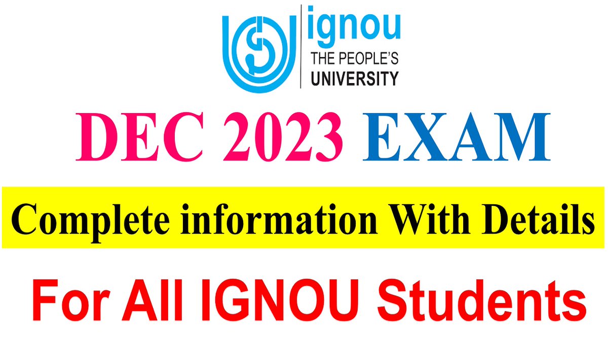 youtu.be/AHPK63apffc (Video Link )
I have Covered All the Details of Dec 2023 Exam in this Video.....
When will IGNOU Release Exam Form ? 
Who is Eligible to Appear for Dec 2023 Exam &amp; Who is Not? 
What About Fees ?
Do Watch this Video to Get Complete Details...