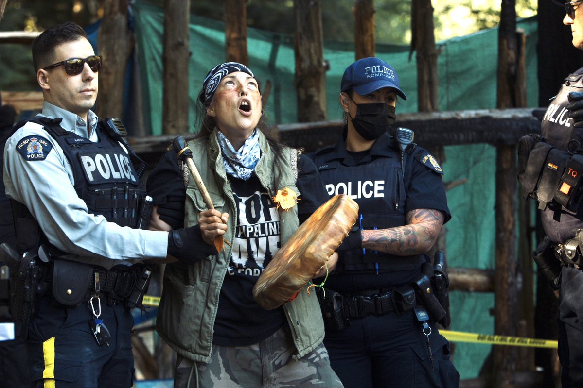 INSPIRATION: Indigenous hero Uncle Rio was just arrested protecting the last old growth forest on Vancouver Island in Canada. Cedar trees 2,000 years old are being cut overnight so one company can make a paltry $20m profit. Police again act as private enforcers for industry.⤵️