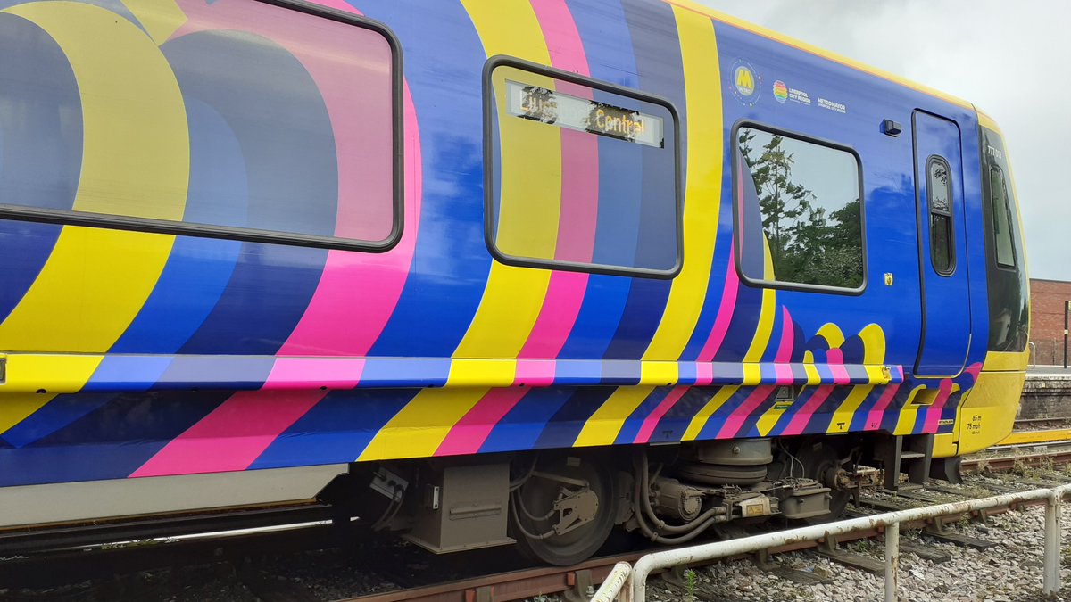 Scarfie1's tweet image. The @merseyrail @bbceurovision train is parked at West Kirby station this morning. #Trainspotting #trains #eurovision2023
