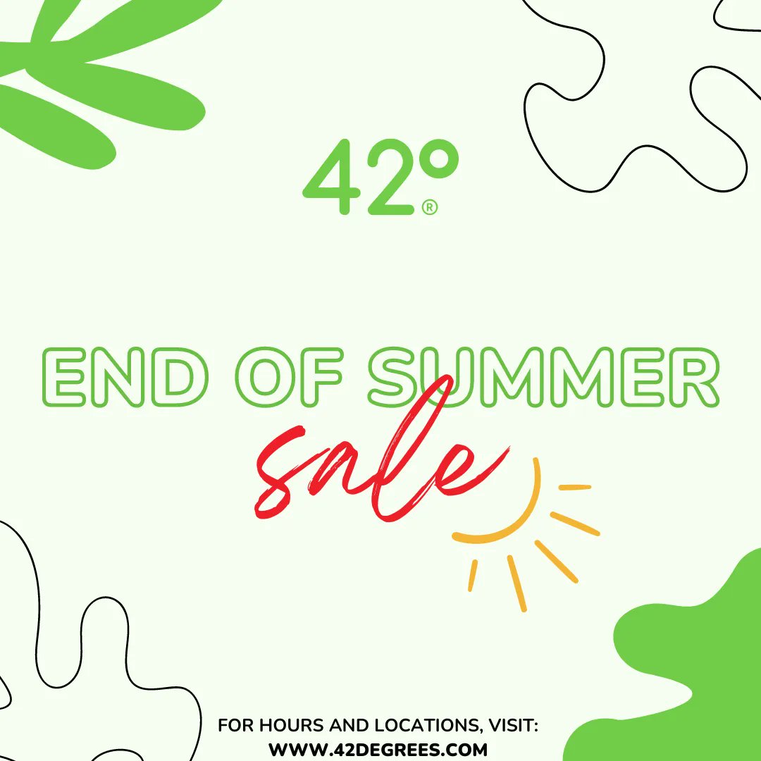 Last call for sunny discounts!🔊 

Head over to our End of Summer Sale this weekend for the final round of summer savings. ☀️

#42degrees #omaha #headshop #wellness #shopping #sale